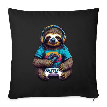Manette rétro Gaming Paresseux Nerd Design - Housse de coussin décorative 45 x 45 cm - noir - Devant