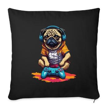 Funny Nerd Gaming Pug Dog with Controller - Sofa pillowcase 17,3'' x 17,3'' (45 x 45 cm) - black - Front