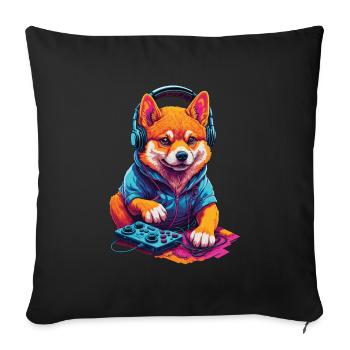 Gaming Shiba Dog Nerd with Retro Controller - Sofa pillowcase 17,3'' x 17,3'' (45 x 45 cm) - black - Front