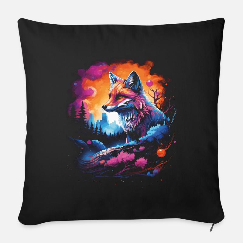 Fantasy Artwork Fuchs Füchse - Sofakissenbezug 45 x 45 cm - Schwarz
