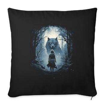 Loup et femme Fantasy oeuvre mythologie - Housse de coussin décorative 45 x 45 cm - noir - Devant