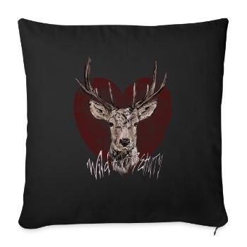 Cerf sauvage et beau, coeur, nature sauvage, cadeau - Housse de coussin décorative 45 x 45 cm - noir - Devant