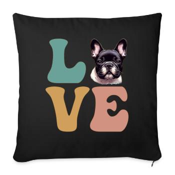 Bouledogue français Frenchie amoureux des chiens - Housse de coussin décorative 45 x 45 cm - noir - Devant