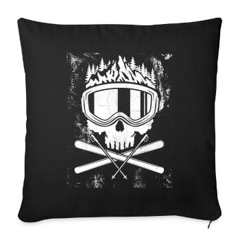 Crâne, ski, après-ski, sports d'hiver, vacances au ski - Housse de coussin décorative 45 x 45 cm - noir - Devant
