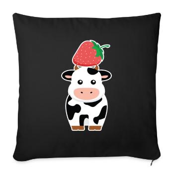Fraises Vache Vaches Agriculteur Enfants - Housse de coussin décorative 45 x 45 cm - noir - Devant