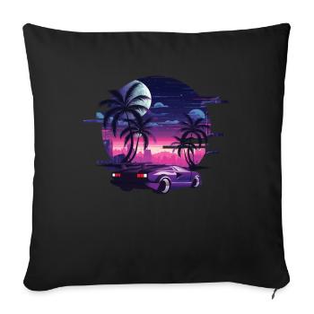 Synthwave Retro Sunset Car Musik 80er - Sofakissenbezug 45 x 45 cm - Schwarz - Vorne