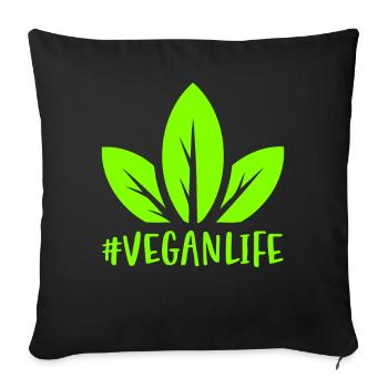 Hashtag Veganlife avec une feuille de vie végétalienne - Housse de coussin décorative 45 x 45 cm - noir - Devant