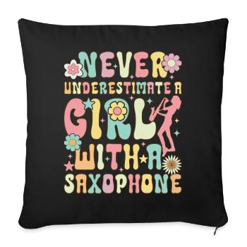 Saxophone Girl Saxophonist - Sofa pillowcase 17,3'' x 17,3'' (45 x 45 cm) - black - Front