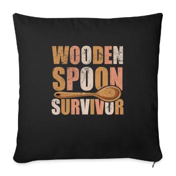Wooden Spoon Survivor Holzlöffel Löffel Erziehung - Sofakissenbezug 45 x 45 cm - Schwarz - Vorne
