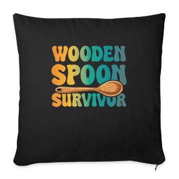 Wooden Spoon Survivor Vintage Erziehung Geschenk - Sofakissenbezug 45 x 45 cm - Schwarz - Vorne