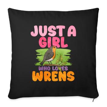 Troglodyte oiseau - Housse de coussin décorative 45 x 45 cm - noir - Devant