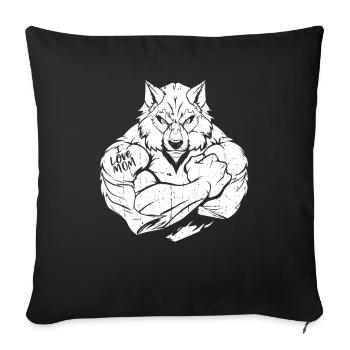 Loup biceps tatouage j’aime maman - Housse de coussin décorative 45 x 45 cm - noir - Devant