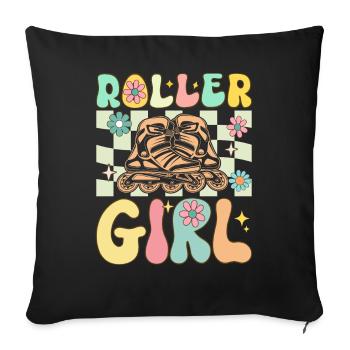 Groovy Roller Skating Fille Femme Patinage À Roulettes - Housse de coussin décorative 45 x 45 cm - noir - Devant