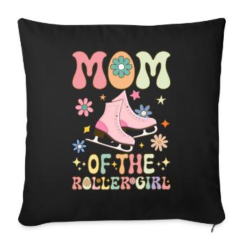 Patineuse à roulettes fille maman - Housse de coussin décorative 45 x 45 cm - noir - Devant