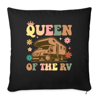 Camping Queen Femelle Camper Rv Camper Girl - Housse de coussin décorative 45 x 45 cm - noir - Devant
