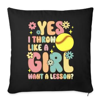 Fille de softball - Housse de coussin décorative 45 x 45 cm - noir - Devant