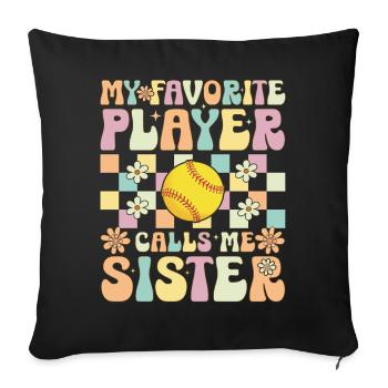 Soeur de softball - Housse de coussin décorative 45 x 45 cm - noir - Devant