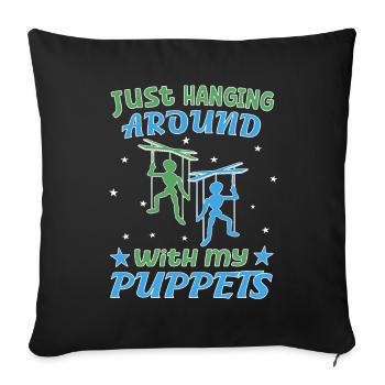 Marionnettiste avec marionnettes ventriloque marionnette - Housse de coussin décorative 45 x 45 cm - noir - Devant