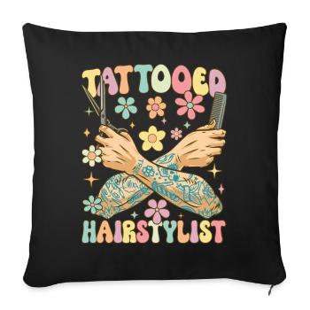 Tatouage de coiffeur groovy - Housse de coussin décorative 45 x 45 cm - noir - Devant