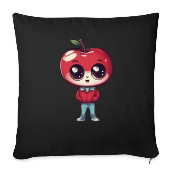 Süßer Kawaii Apfel Für Obstliebhaber - Sofakissenbezug 45 x 45 cm - Schwarz - Vorne