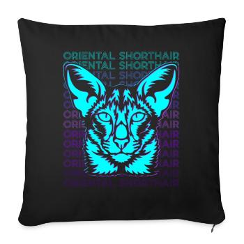 Chat Oriental à poil court Retro - Housse de coussin décorative 45 x 45 cm - noir - Devant