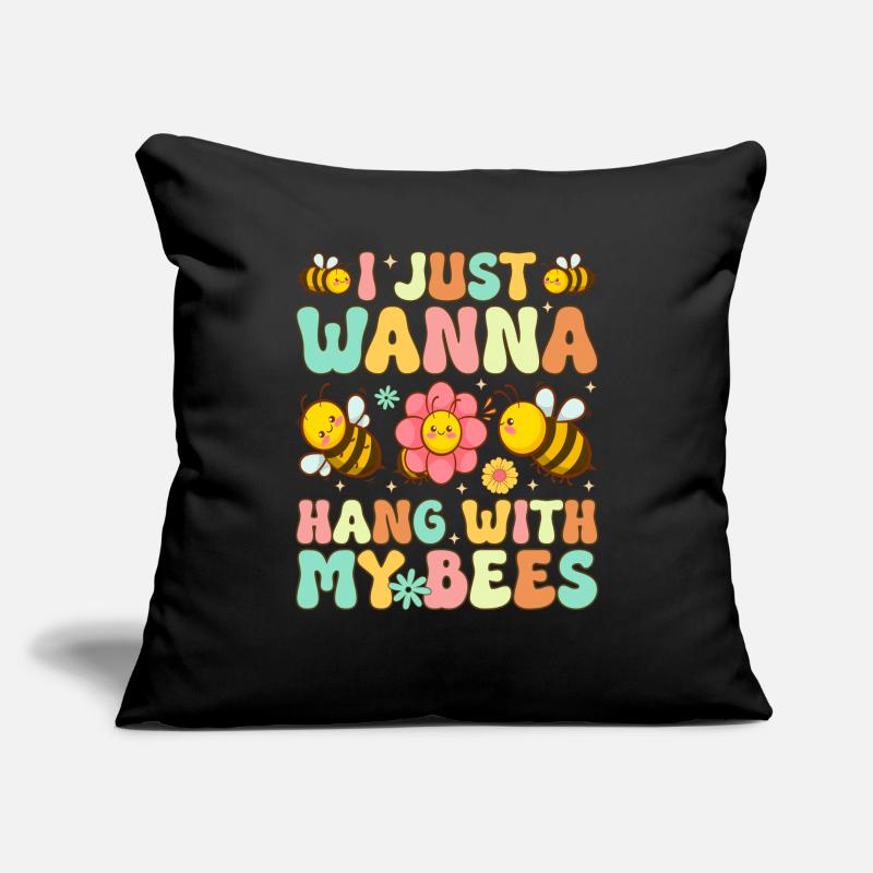 Je veux juste passer du temps avec mes abeilles C’est drôle I Housse de coussin décorative 45 x 45 cm