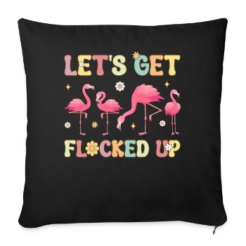 Funny Flamingo Flock Let's Blow Up - Sofa pillowcase 17,3'' x 17,3'' (45 x 45 cm) - black - Front