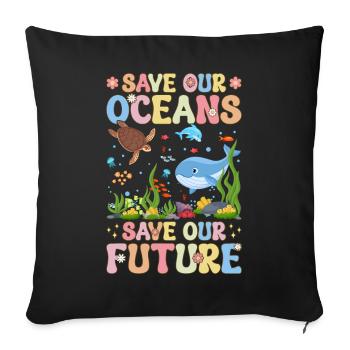 Une tortue de mer écologiste sauve les océans - Housse de coussin décorative 45 x 45 cm - noir - Devant