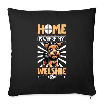 Home - Welsh Terrier - Sofa pillowcase 17,3'' x 17,3'' (45 x 45 cm) - black - Front