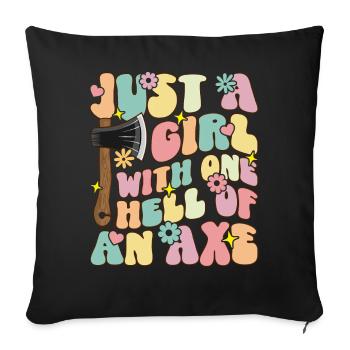 Fille avec une hache infernale fille de lancer de hache - Housse de coussin décorative 45 x 45 cm - noir - Devant