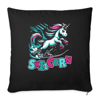Skiing Après Ski Unicorn Skiicorn - Sofa pillowcase 17,3'' x 17,3'' (45 x 45 cm) - black - Front