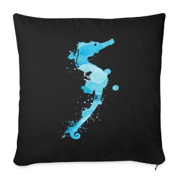 Aquarelle hippocampe océan sous-marin - Housse de coussin décorative 45 x 45 cm - noir - Devant