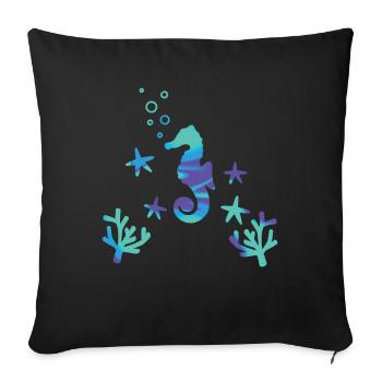 Petit hippocampe océan sous-marin - Housse de coussin décorative 45 x 45 cm - noir - Devant