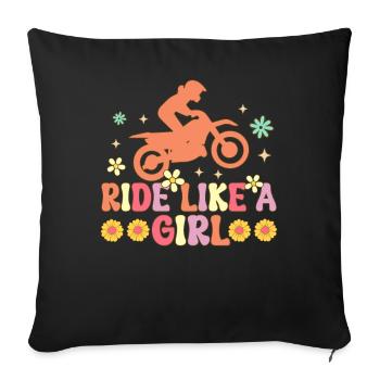 Ride Like A Girl Groovy Dirt Bike Girl Biker Motor - Sofa pillowcase 17,3'' x 17,3'' (45 x 45 cm) - black - Front