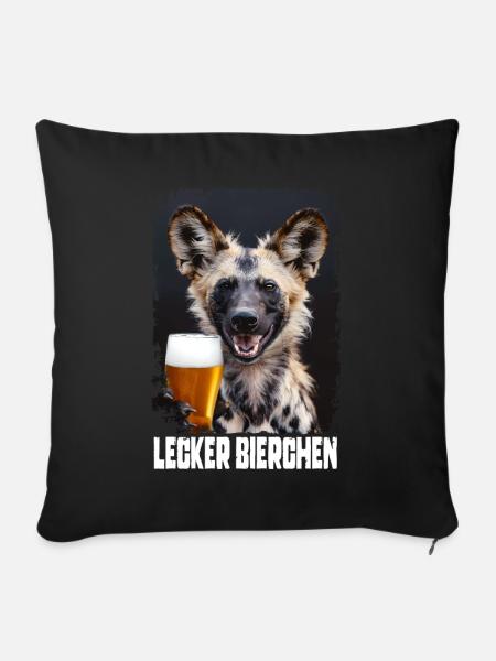 Lecker Bierchen Afrikanischer Wildhund - Sofakissenbezug 45 x 45 cm - Schwarz
