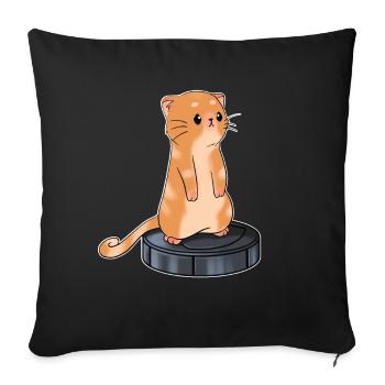 Cat with Robot Vacuum Cleaner - Sofa pillowcase 17,3'' x 17,3'' (45 x 45 cm) - black - Front