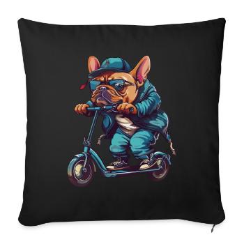 French Bulldog Scooter - Sofa pillowcase 17,3'' x 17,3'' (45 x 45 cm) - black - Front