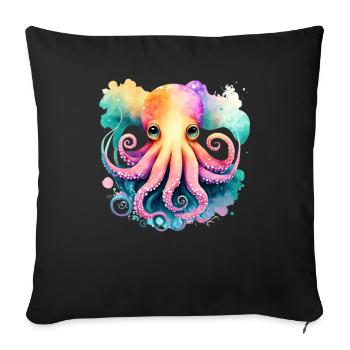 Underwater World Baby Octopus Fish in Watercolor - Sofa pillowcase 17,3'' x 17,3'' (45 x 45 cm) - black - Front