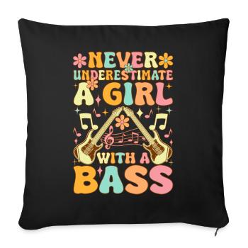 Ne sous-estimez jamais une fille avec un gr basse - Housse de coussin décorative 45 x 45 cm - noir - Devant