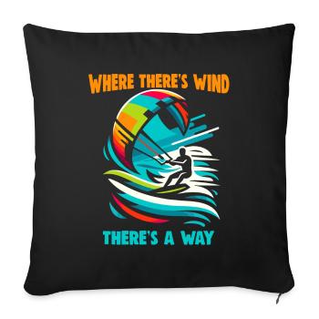 Kitesurf Là où il y a du vent, il y a un moyen - Housse de coussin décorative 45 x 45 cm - noir - Devant
