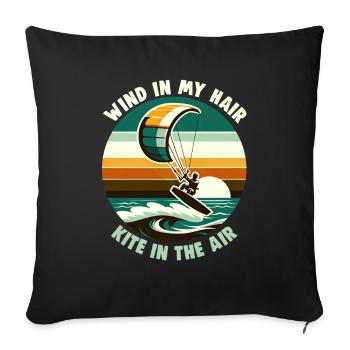 Kitesurfing Wind in my hair kite in the air - Sofa pillowcase 17,3'' x 17,3'' (45 x 45 cm) - black - Front