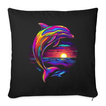 Dolphin Ocean Sea Creature Sunset Pop Art - Sofa pillowcase 17,3'' x 17,3'' (45 x 45 cm) - black - Front