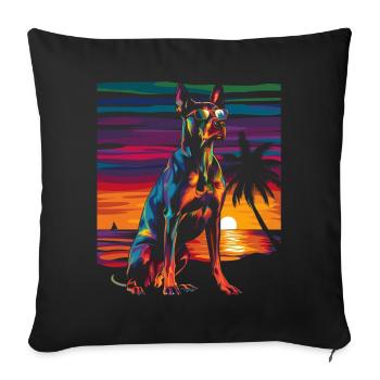 Doberman Dog Sunglasses Beach Sunset - Sofa pillowcase 17,3'' x 17,3'' (45 x 45 cm) - black - Front