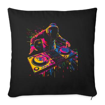 Dj Disc Jockey Plattenspieler Pop Art - Sofakissenbezug 45 x 45 cm - Schwarz - Vorne