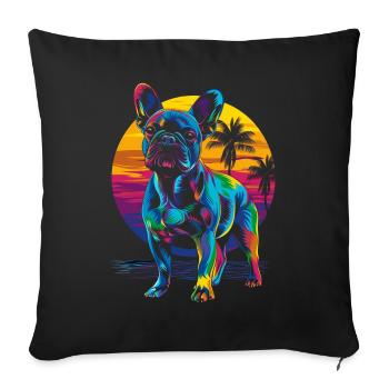 French Bulldog Frenchie Dog Beach Sunbathing - Sofa pillowcase 17,3'' x 17,3'' (45 x 45 cm) - black - Front