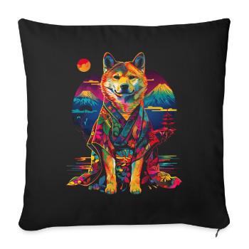 Akita Dog Kimono Japan Mountain Pop Art - Sofa pillowcase 17,3'' x 17,3'' (45 x 45 cm) - black - Front