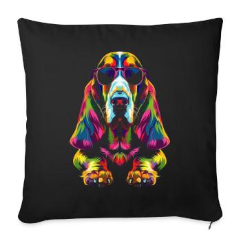Basset Hound Dog Sunglasses Pop Art - Sofa pillowcase 17,3'' x 17,3'' (45 x 45 cm) - black - Front