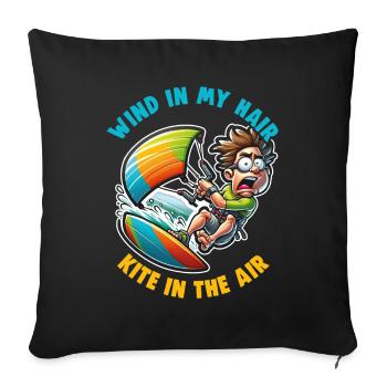 Kitesurfing Wind in my hair kite in the air - Sofa pillowcase 17,3'' x 17,3'' (45 x 45 cm) - black - Front