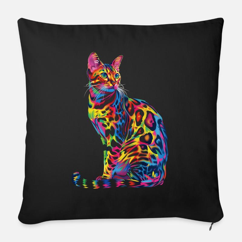 Chat du Bengale Pop Art - Housse de coussin décorative 45 x 45 cm - noir
