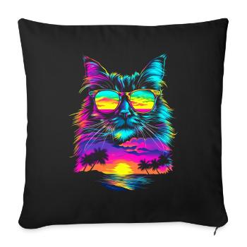 Lunettes de soleil chat birman plage coucher de soleil butt - Housse de coussin décorative 45 x 45 cm - noir - Devant